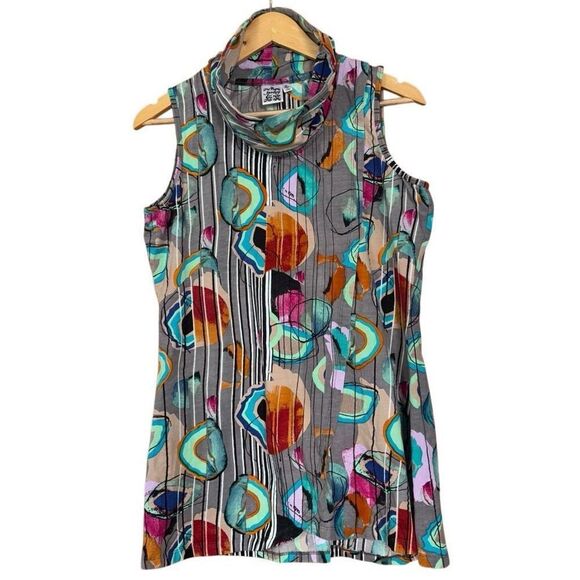 Parsley and Sage Cowl Neck tunic Top Blouse Abstract Colorful medium - Picture 1 of 10